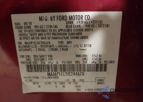 2018 Ford Ecosport Ses из США, поврежденный, VIN MAJ6P1CL3JC244670